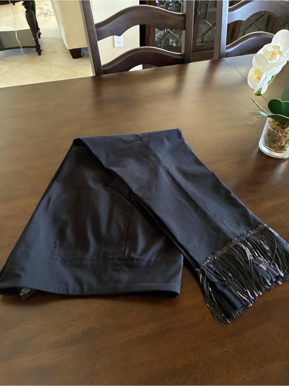 Black Sequin Fringe straight-Leg Pants